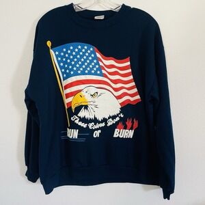 Vintage Haband Navy Blue Patriotic Eagle American Flag Sweatshirt Made in USA LG